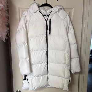 Fabletics Oversized Mia Voyage White Longline Puffer Jacket Coat
